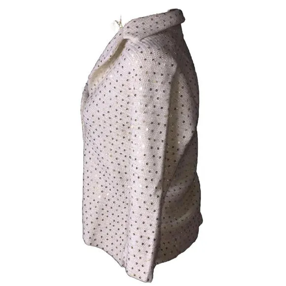 ⭐️ Boston Proper Knit Jacket Ivory/gold Sequins Sz M Jeweled Buttons