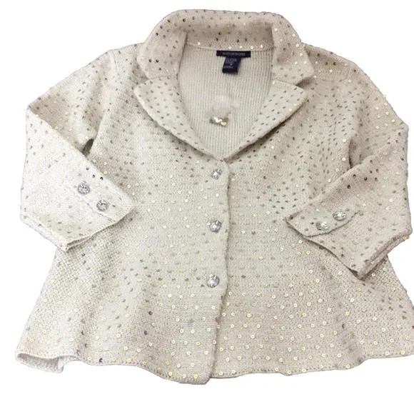 ⭐️ Boston Proper Knit Jacket Ivory/gold Sequins Sz M Jeweled Buttons
