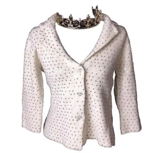 ⭐️ Boston Proper Knit Jacket Ivory/gold Sequins Sz M Jeweled Buttons