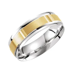 10k Yellow Gold & White 6.5mm Lightweight Grooved Band Size 10