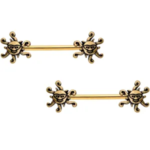 14 Gauge 9/16 Gold Tone Summer Sunshine Barbell Nipple Ring Set