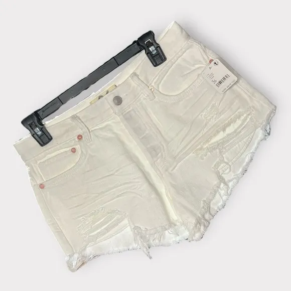 166 We The Free People NEW sz 26 White Denim Shorts Distressed Small Auction