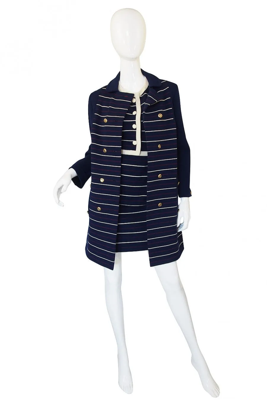 1960s Striped Knit Shift Dress & Coat