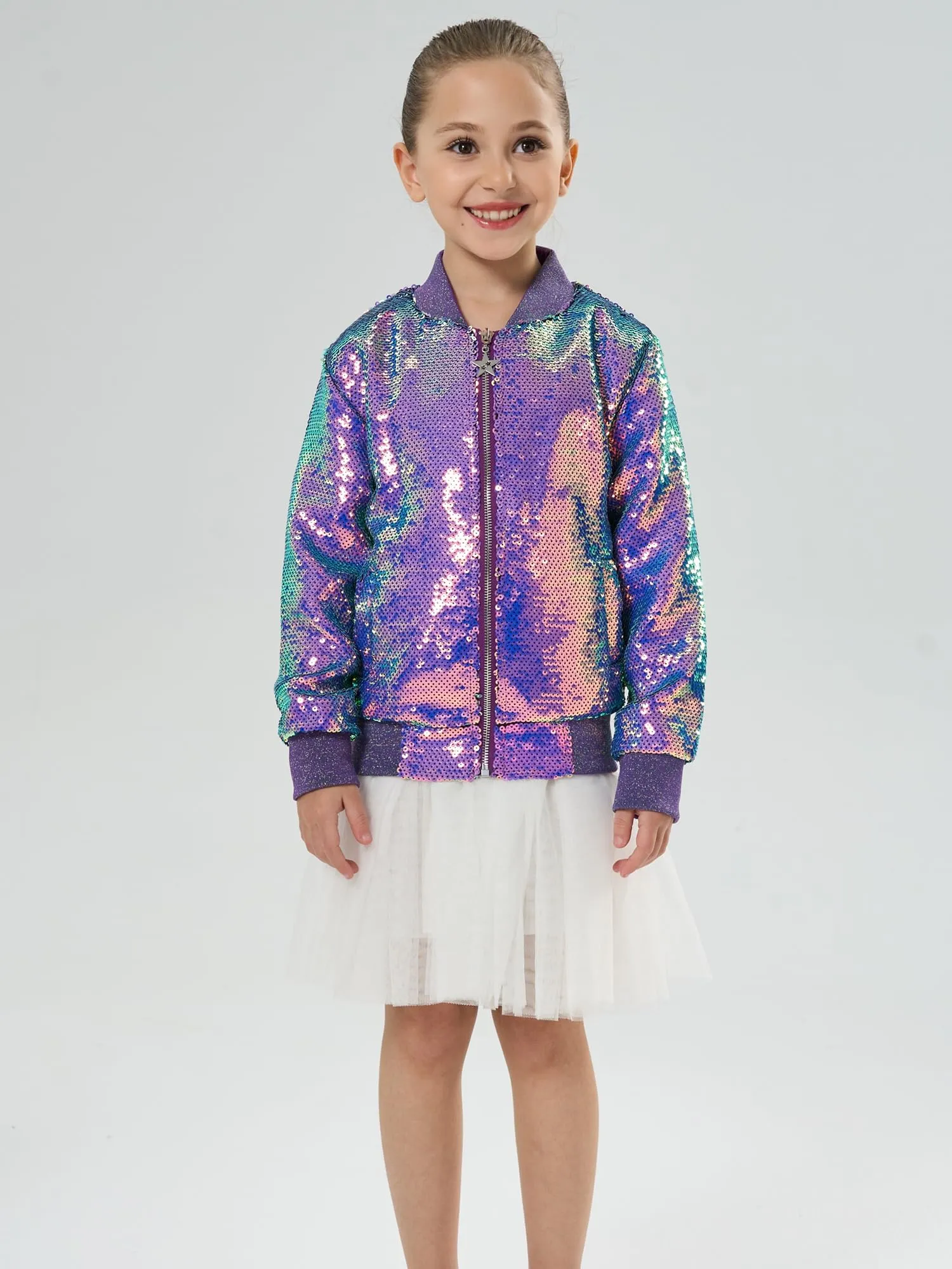 2Bunnies Girls' Mystic Mermaid Sequin Bomber Jacket