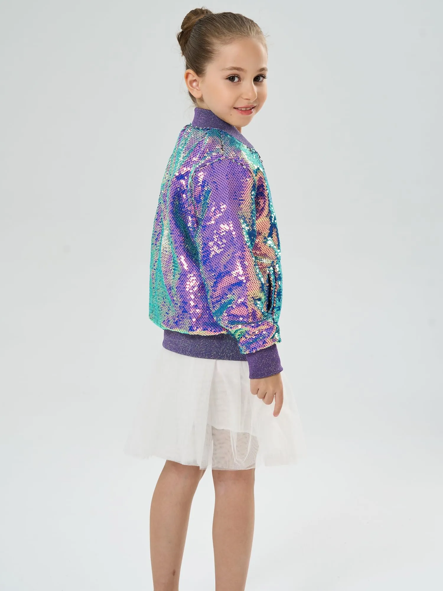 2Bunnies Girls' Mystic Mermaid Sequin Bomber Jacket