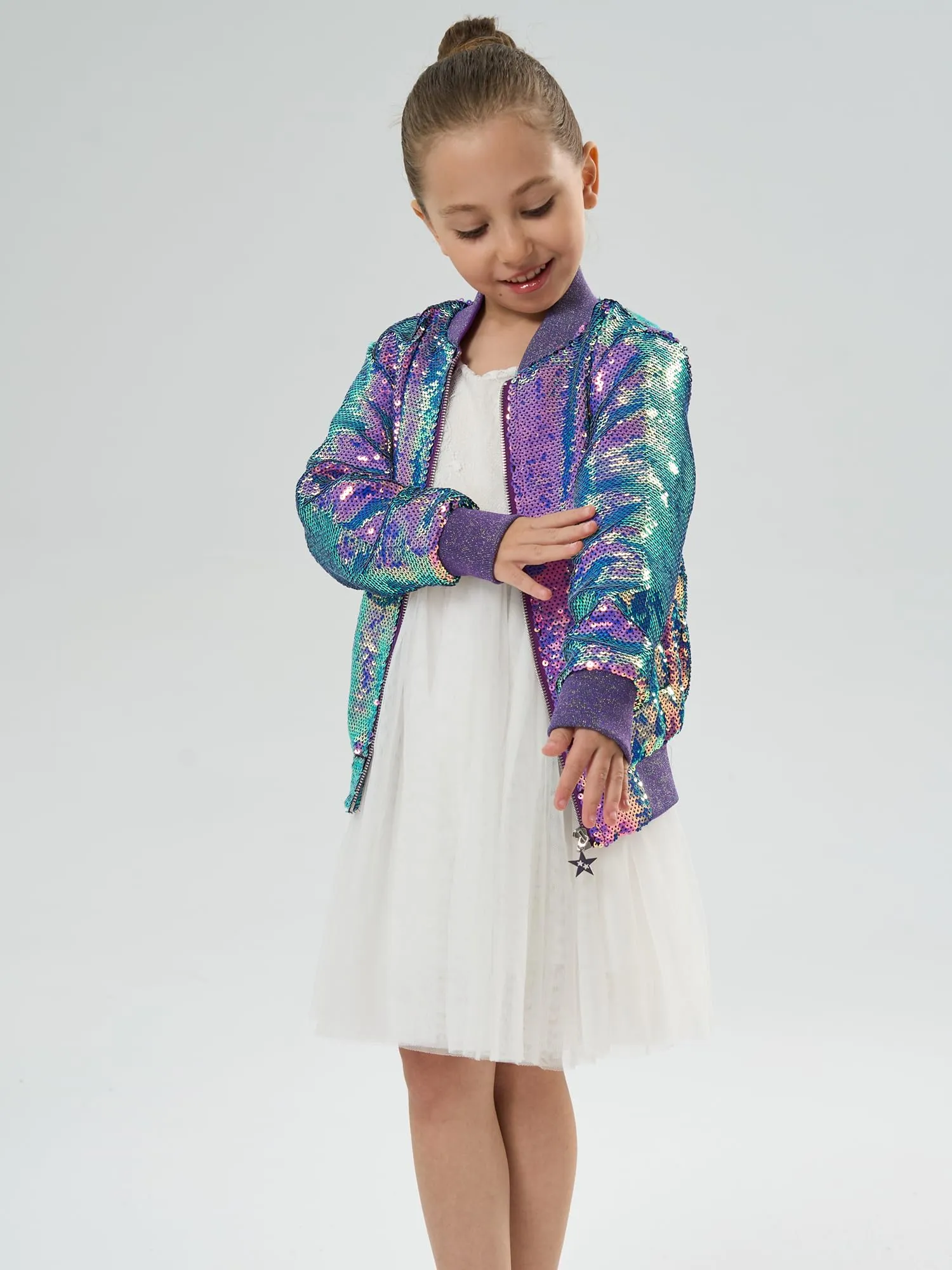 2Bunnies Girls' Mystic Mermaid Sequin Bomber Jacket