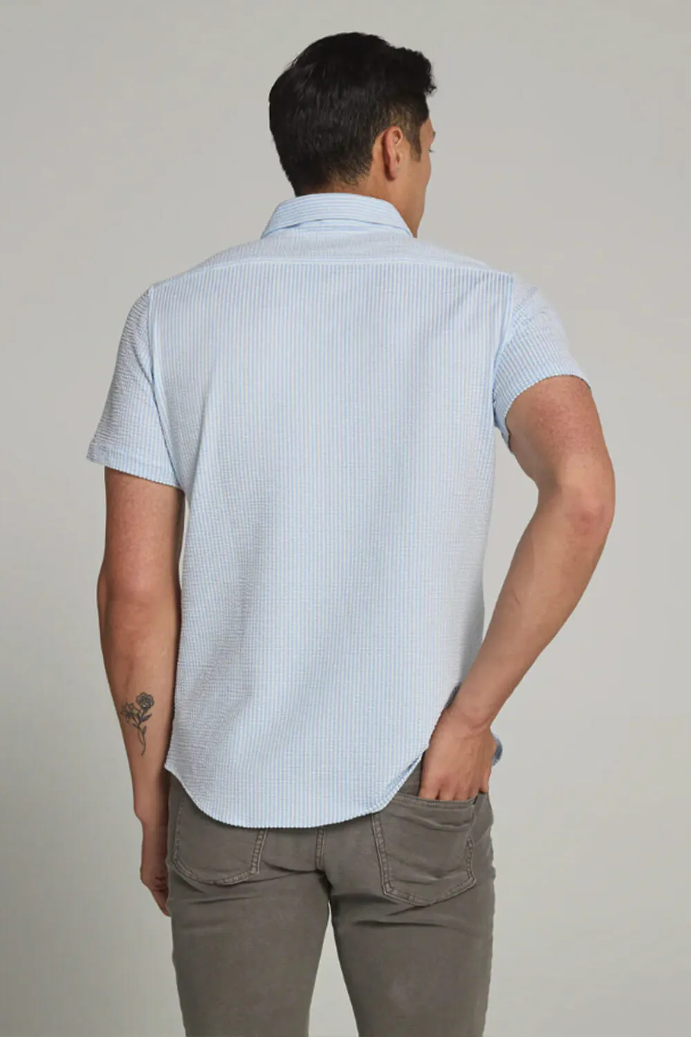 7Diamonds Keaton Striped Shirt for Men in Blue | SMK-7519 BLUE SEER
