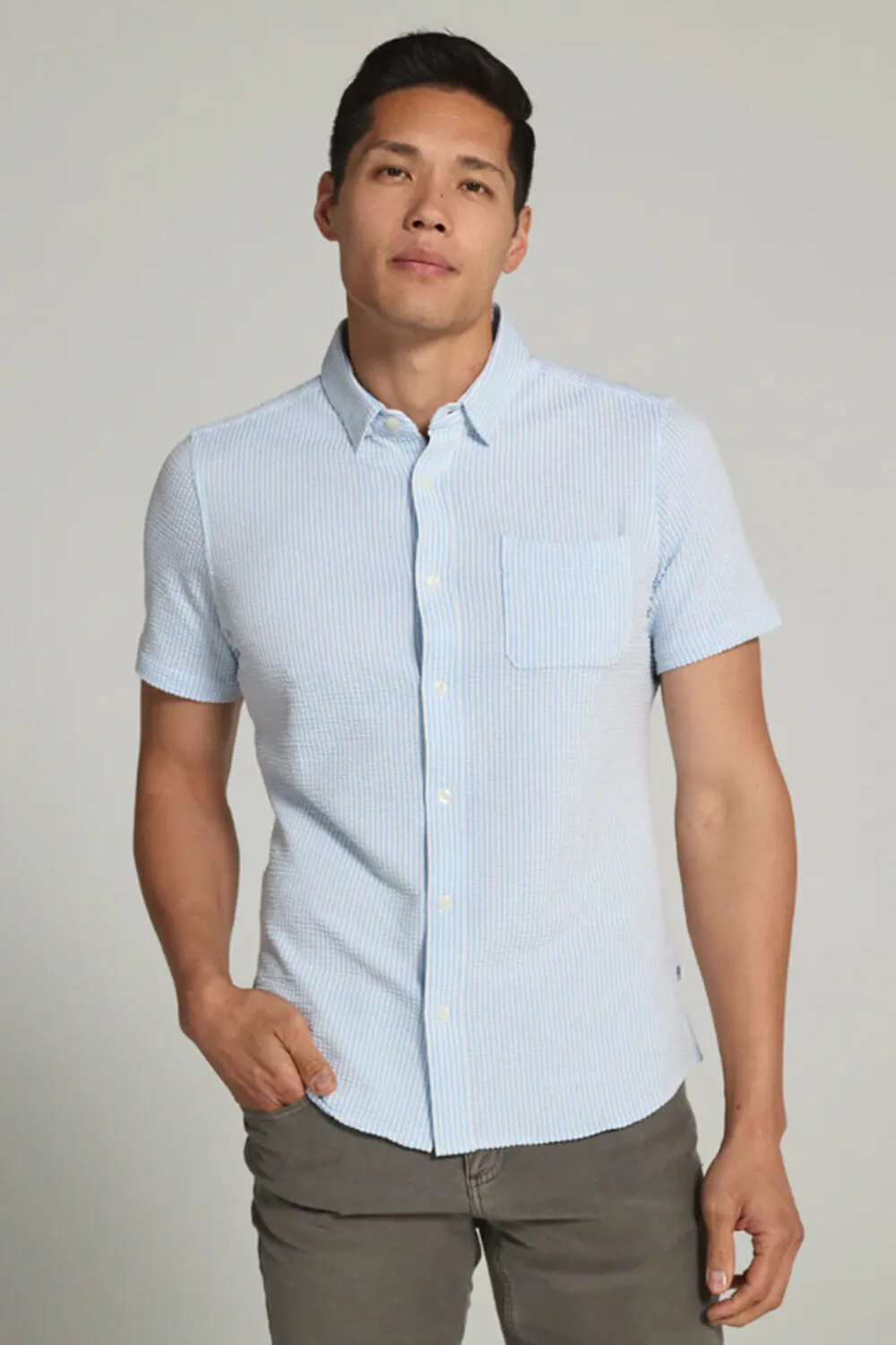 7Diamonds Keaton Striped Shirt for Men in Blue | SMK-7519 BLUE SEER