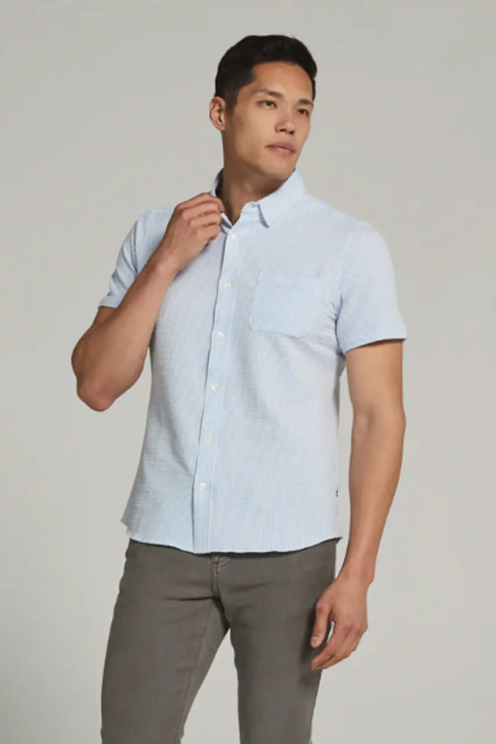 7Diamonds Keaton Striped Shirt for Men in Blue | SMK-7519 BLUE SEER