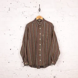90s Striped Flannel Shirt - Brown - L