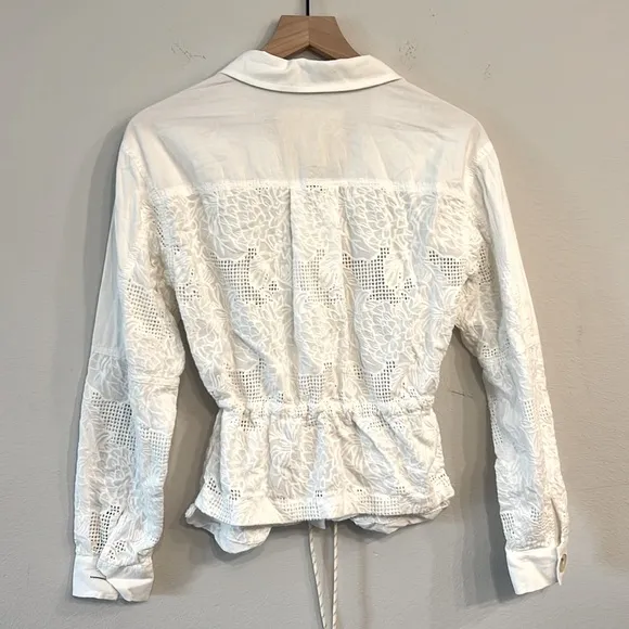 A by Anthropologie White Eyelet Anarok Button Down Lightweight Jacket S