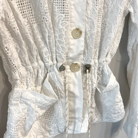 A by Anthropologie White Eyelet Anarok Button Down Lightweight Jacket S