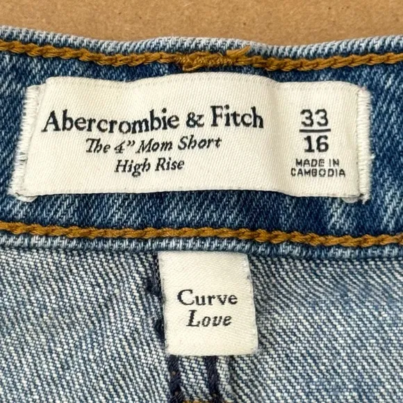 Abercrombie and Fitch Curve Love High Rise 4' Mom Denim Mini Shorts Stretch W33