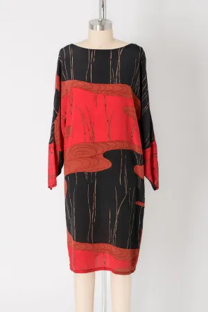 Abstract Water Scene Silk Shift Dress