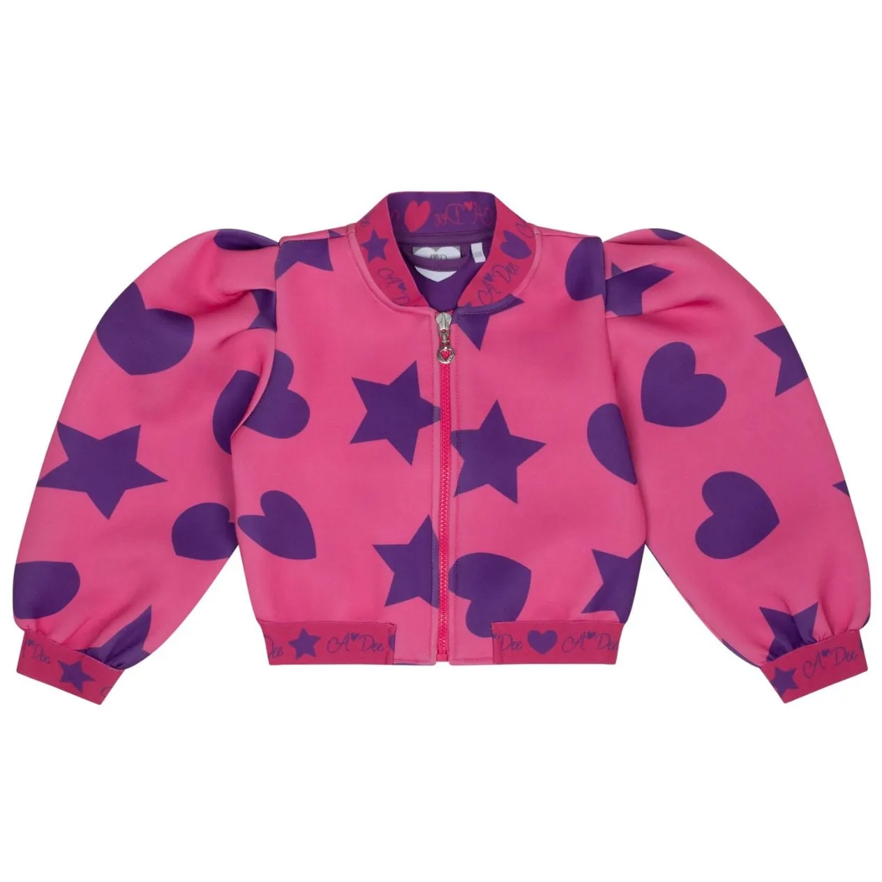 ADee TIA Hot Pink Hearts And Stars Print Bomber W244309