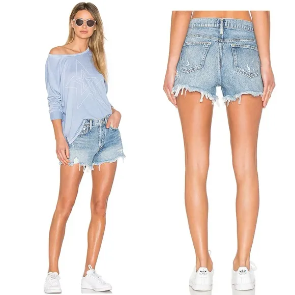 AGOLDE Parker Vintage Frayed-Hem Distressed Denim Shorts 32