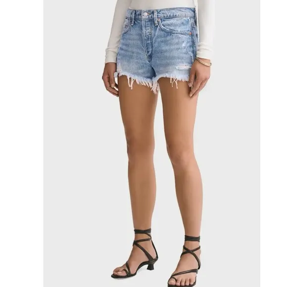 AGOLDE Parker Vintage Frayed-Hem Distressed Denim Shorts 32