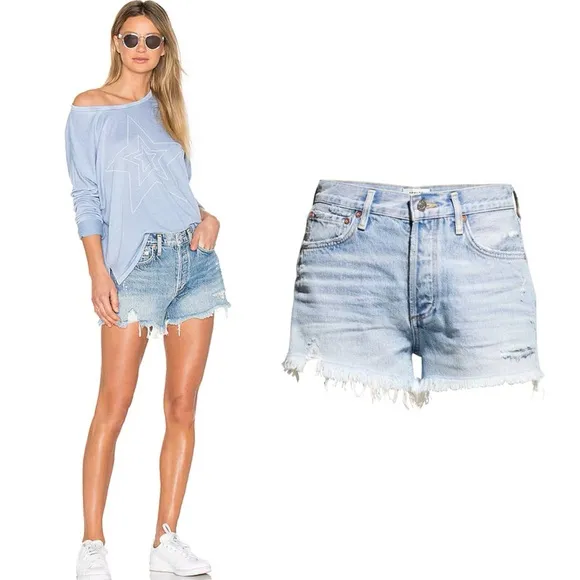 AGOLDE Parker Vintage Frayed-Hem Distressed Denim Shorts 32