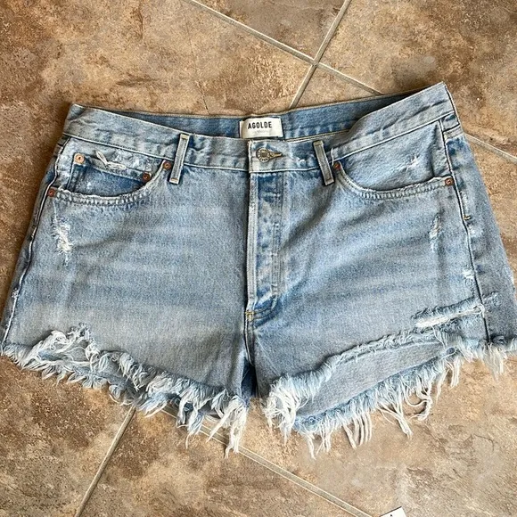 AGOLDE Parker Vintage Frayed-Hem Distressed Denim Shorts 32