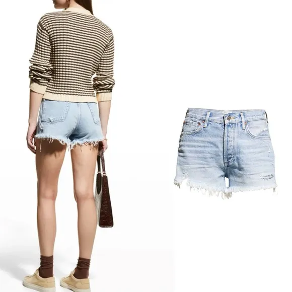 AGOLDE Parker Vintage Frayed-Hem Distressed Denim Shorts 32