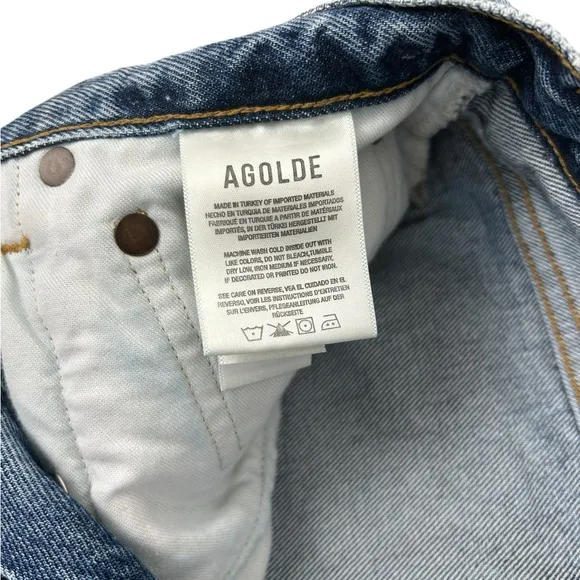 Agolde Riley High Rise Cut Off Distressed Denim Shorts Size 26