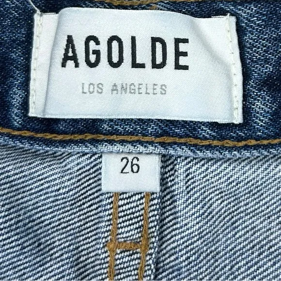 Agolde Riley High Rise Cut Off Distressed Denim Shorts Size 26