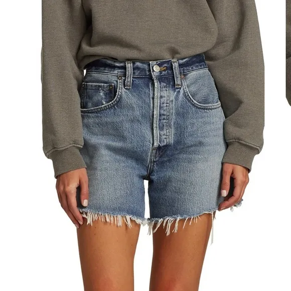 Agolde Riley High Rise Cut Off Distressed Denim Shorts Size 26