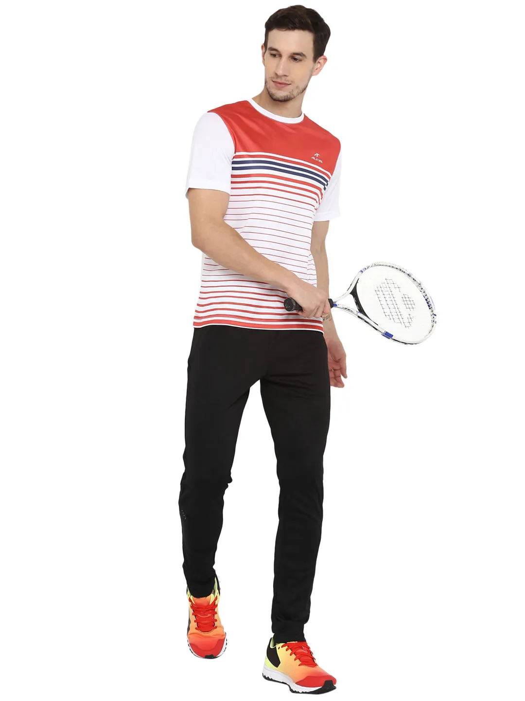 Alcis Men Red Striped Round Neck T-shirt