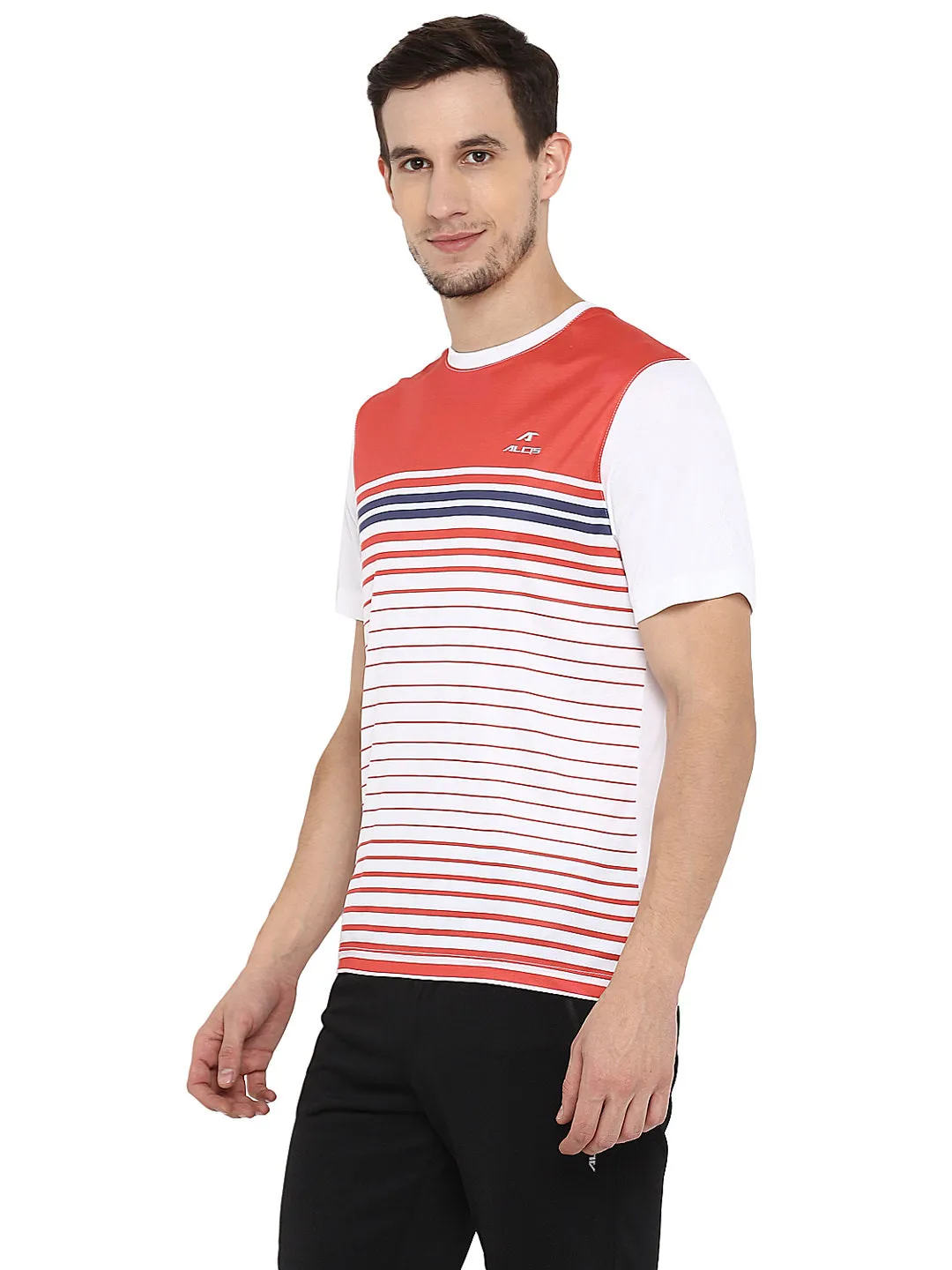 Alcis Men Red Striped Round Neck T-shirt
