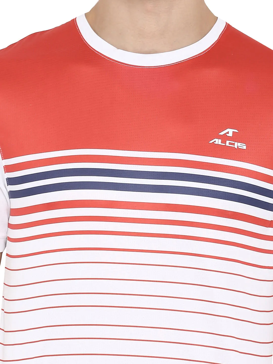 Alcis Men Red Striped Round Neck T-shirt