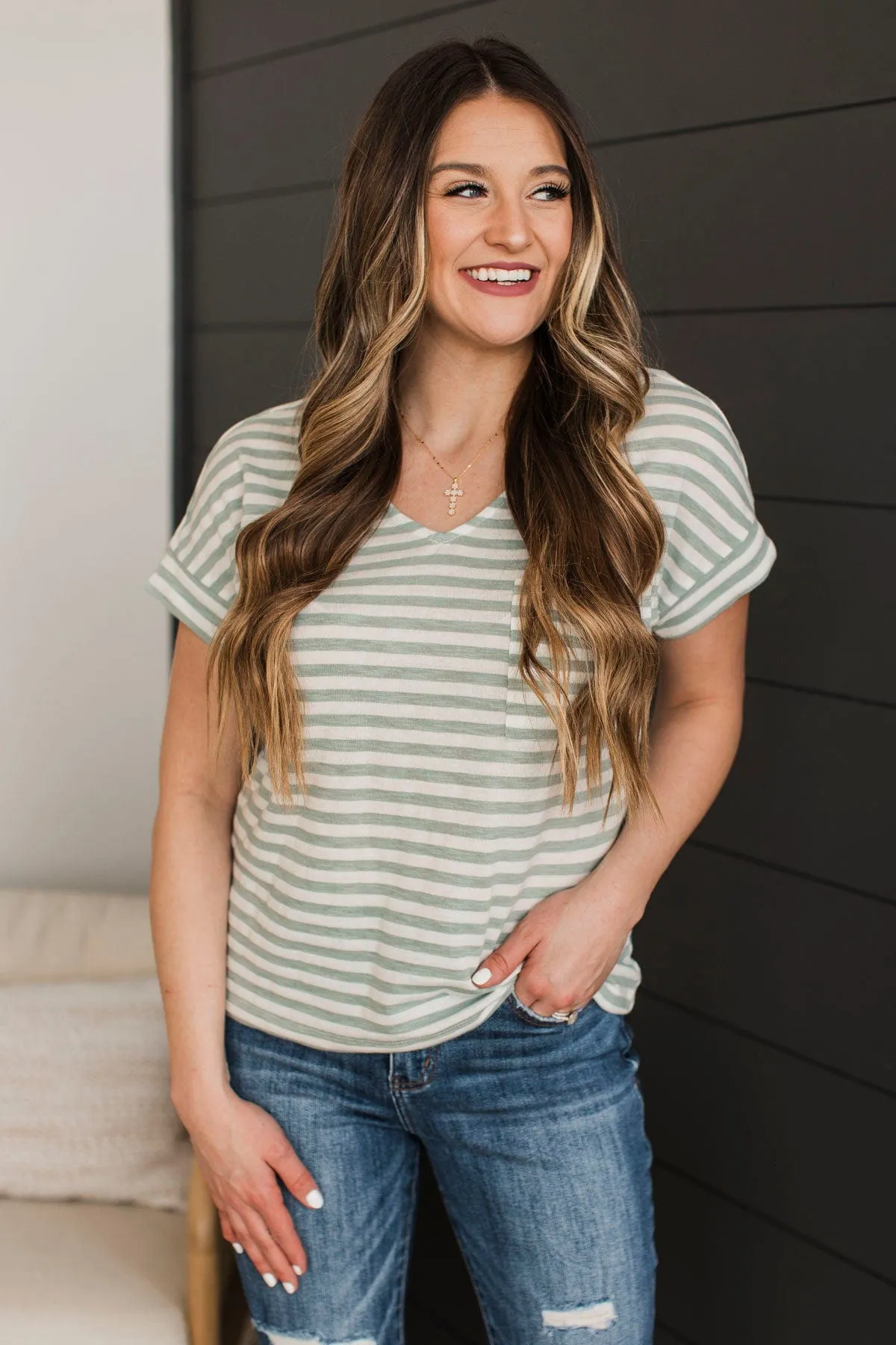 All About Simplicity Striped Top- Ivory & Dusty Mint