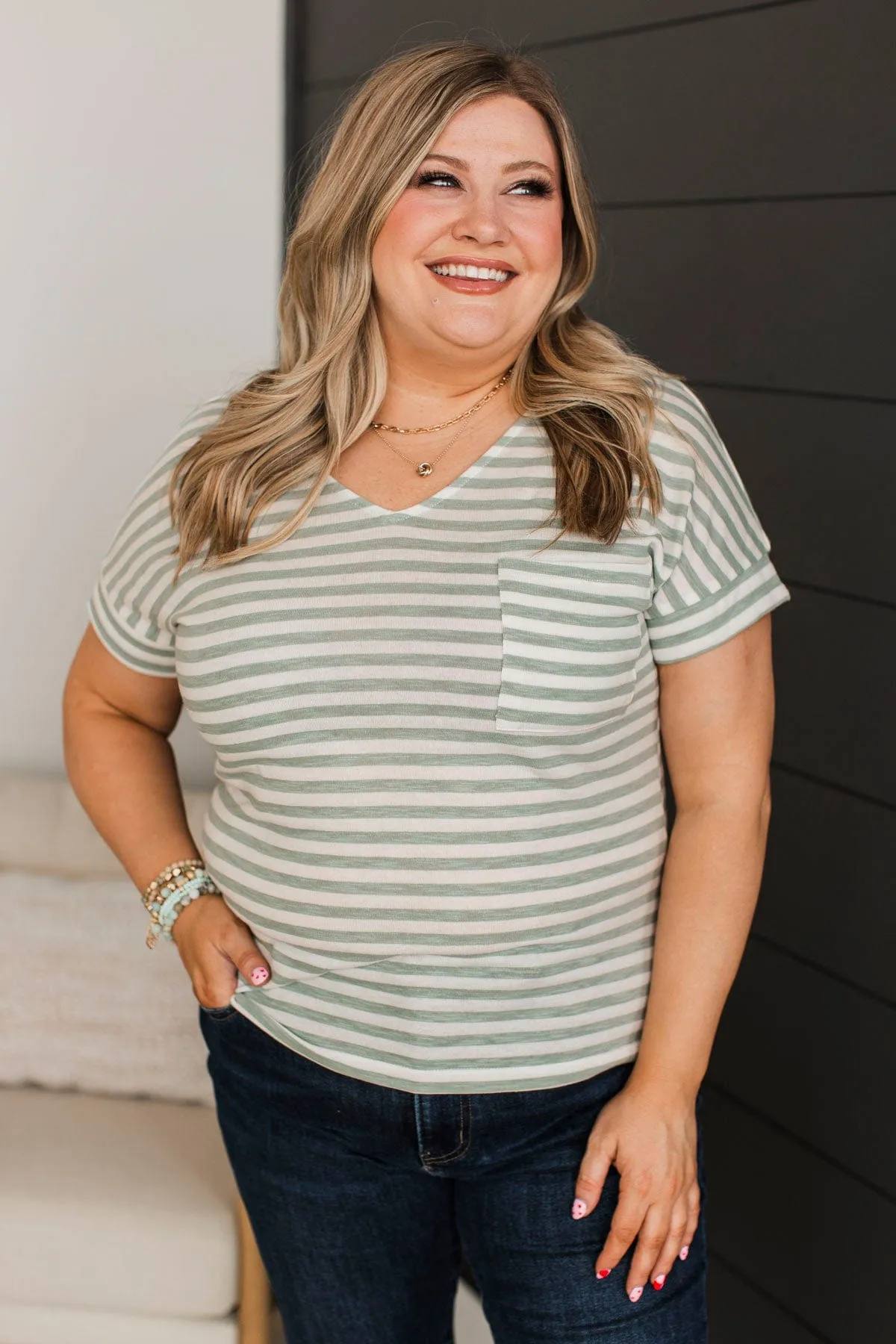All About Simplicity Striped Top- Ivory & Dusty Mint