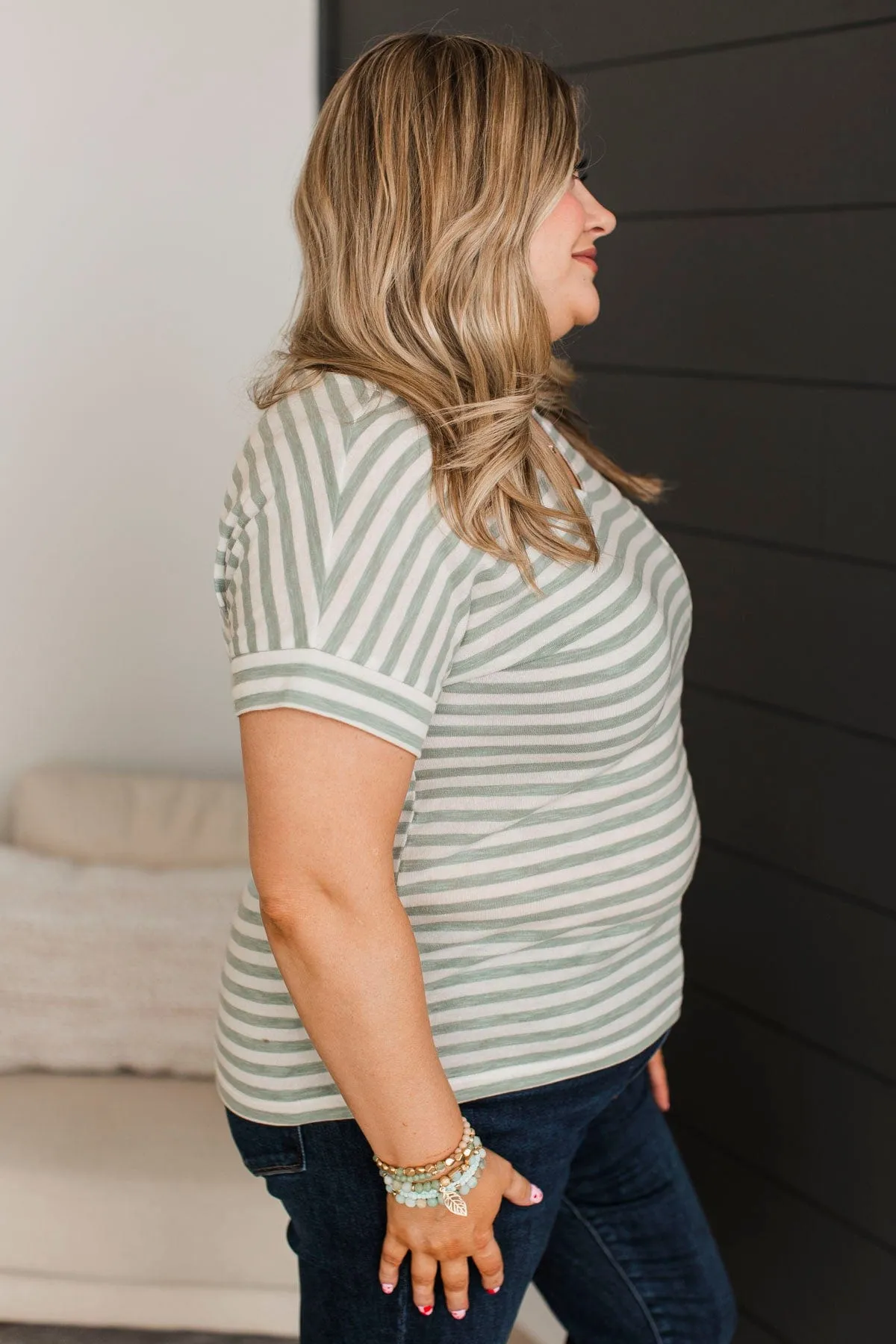 All About Simplicity Striped Top- Ivory & Dusty Mint