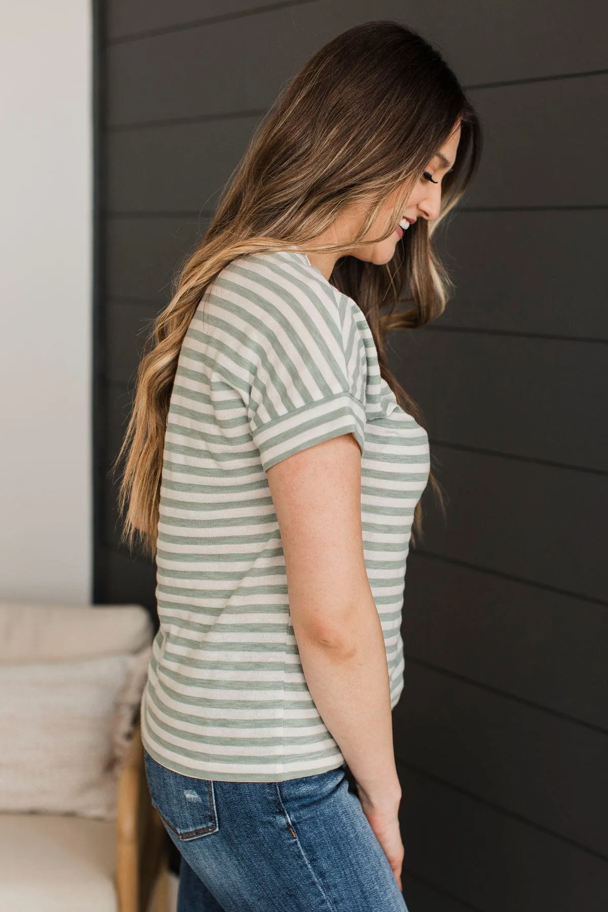 All About Simplicity Striped Top- Ivory & Dusty Mint