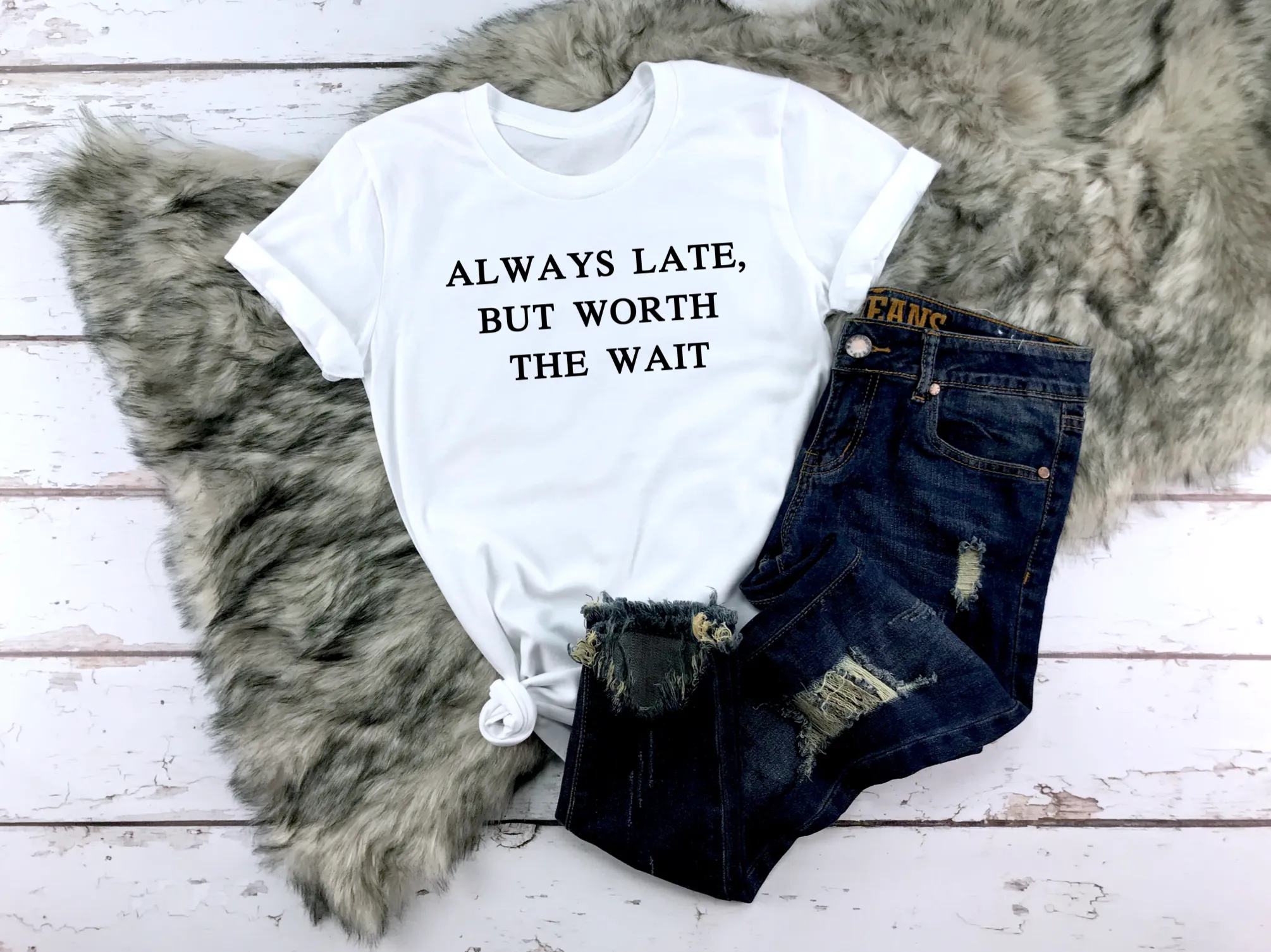 ALWAYS LATE, BUT WORTH THE WAIT Bella Canvas Premium Graphic Tee Curvy