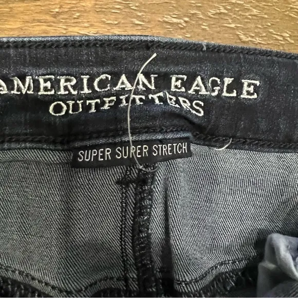 American Eagle AEO Denim Cafe hi rise shortie super super stretch cut off shorts