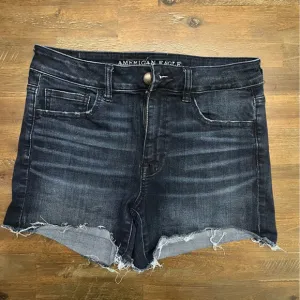 American Eagle AEO Denim Cafe hi rise shortie super super stretch cut off shorts