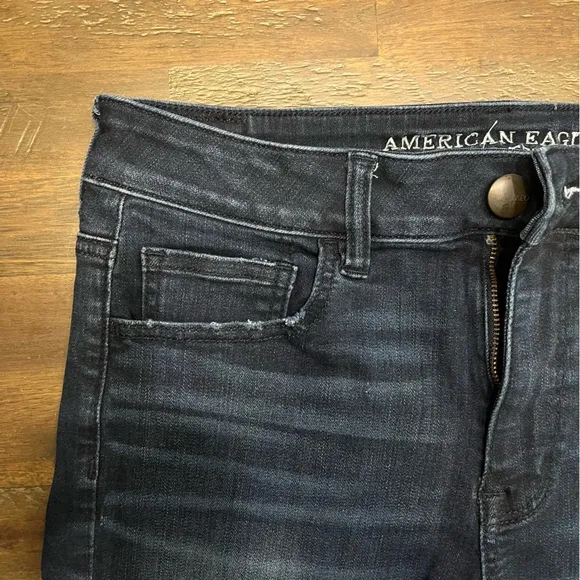 American Eagle AEO Denim Cafe hi rise shortie super super stretch cut off shorts