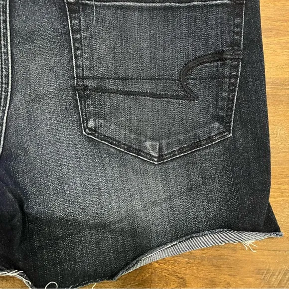 American Eagle AEO Denim Cafe hi rise shortie super super stretch cut off shorts