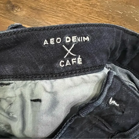 American Eagle AEO Denim Cafe hi rise shortie super super stretch cut off shorts