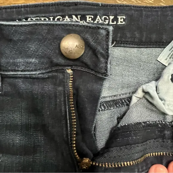 American Eagle AEO Denim Cafe hi rise shortie super super stretch cut off shorts