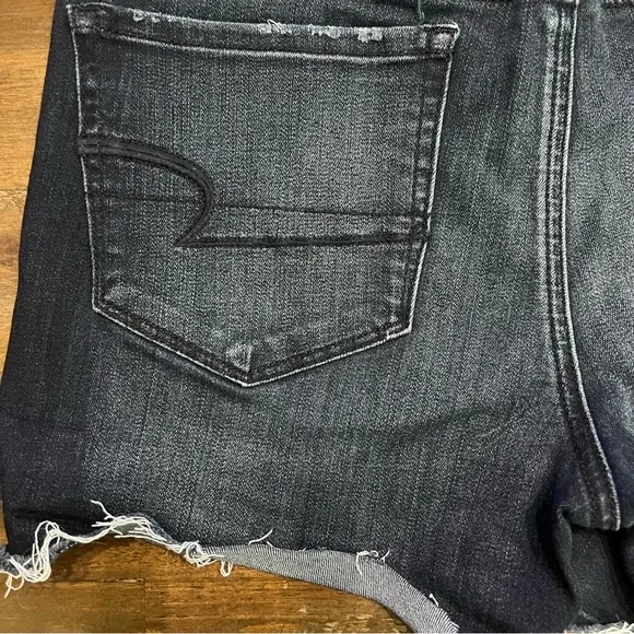 American Eagle AEO Denim Cafe hi rise shortie super super stretch cut off shorts
