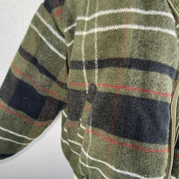 American Eagle XXSMALL Reversible Bomber Jacket Green Sherpa 2 Plaid Flannel