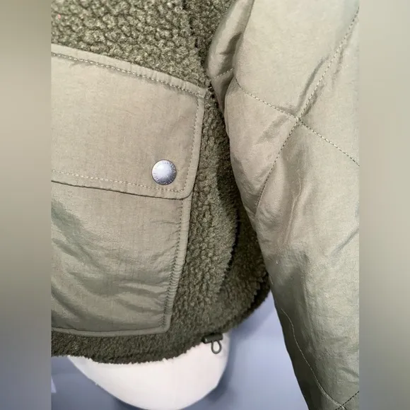 American Eagle XXSMALL Reversible Bomber Jacket Green Sherpa 2 Plaid Flannel
