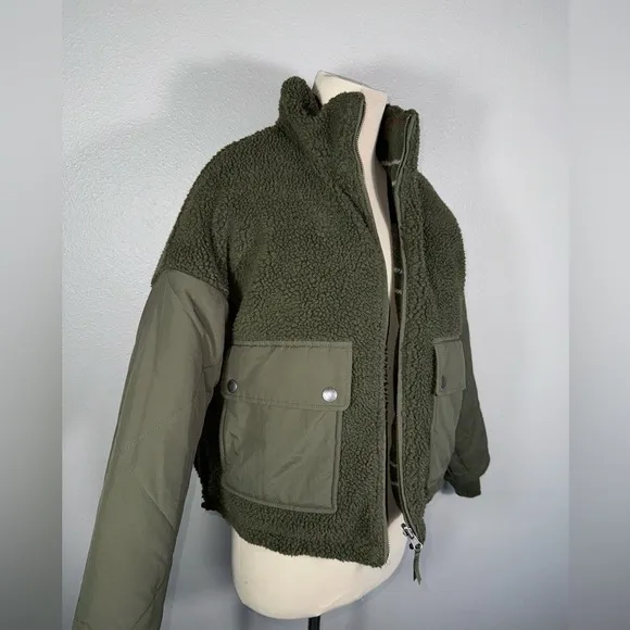 American Eagle XXSMALL Reversible Bomber Jacket Green Sherpa 2 Plaid Flannel