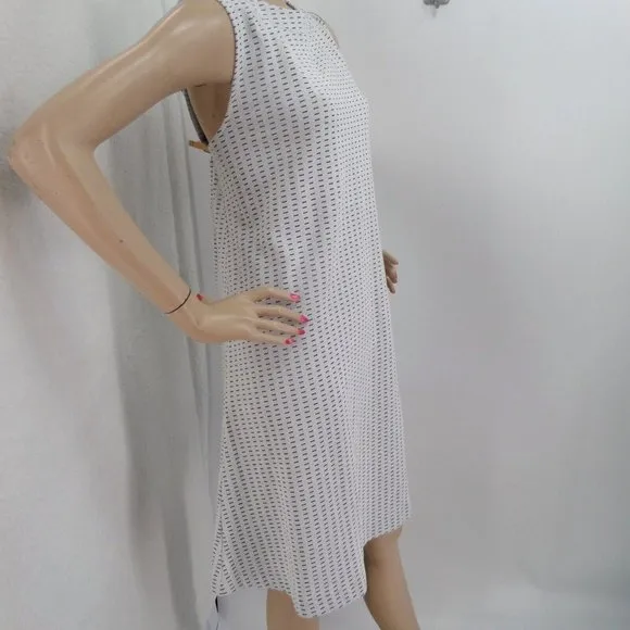 &quot;ANN TAYLOR&quot; WHITE GEO PRINT SLEEVELESS SHIFT TRAPEZE SWING DRESS SIZE: 14 NWT