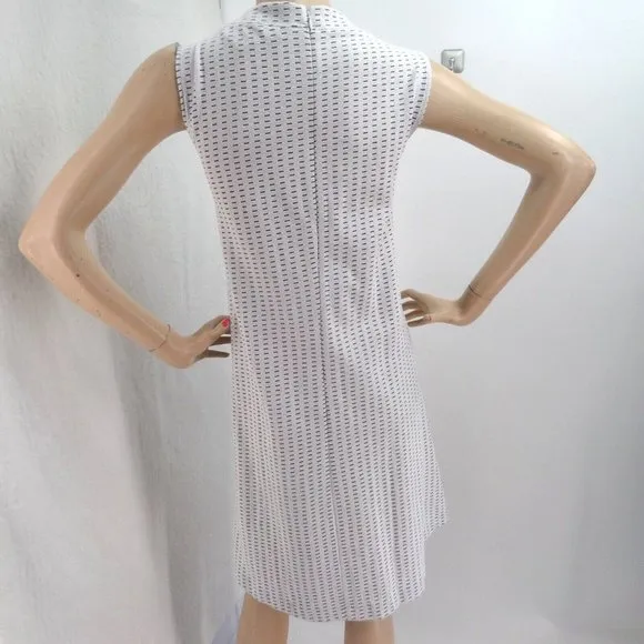&quot;ANN TAYLOR&quot; WHITE GEO PRINT SLEEVELESS SHIFT TRAPEZE SWING DRESS SIZE: 14 NWT