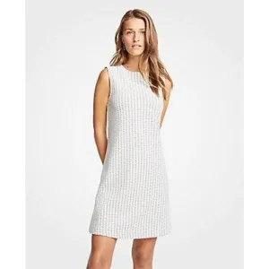 &quot;ANN TAYLOR&quot; WHITE GEO PRINT SLEEVELESS SHIFT TRAPEZE SWING DRESS SIZE: 14 NWT