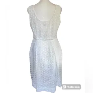 Ann Taylor NEW White Lace Embroidered Sleeveless Lined Shift Dress 6P Petite