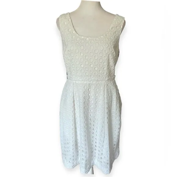 Ann Taylor NEW White Lace Embroidered Sleeveless Lined Shift Dress 6P Petite